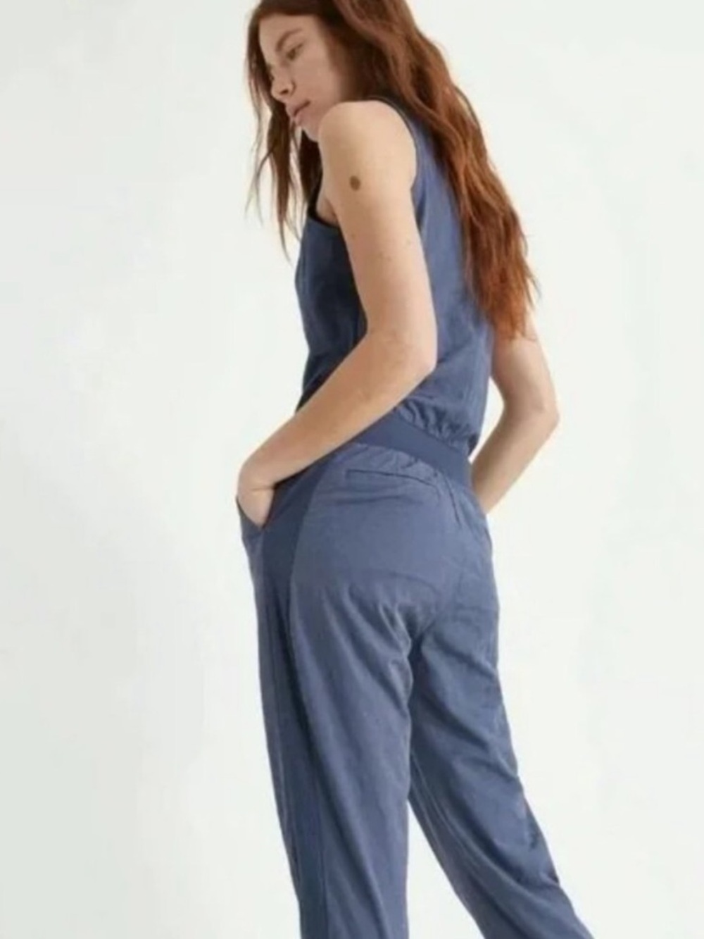 Athleta Brooklyn Textured Jumpsuit Leopard Blue Sleeveless Ankle Size 2 - Picture 2 of 16